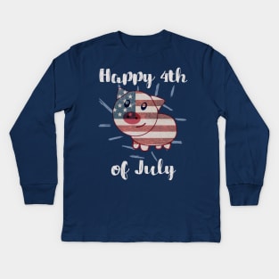 Patriotic Pig American Flag - 4th of July Kids Long Sleeve T-Shirt